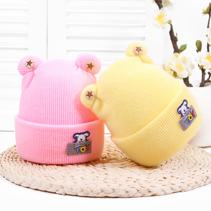 니트 귀여운 곰 키즈 비니, 유아 신생아 아기 남아/여아 모자, 따뜻한 가을/겨울용 모자, 유아 보닛 모자